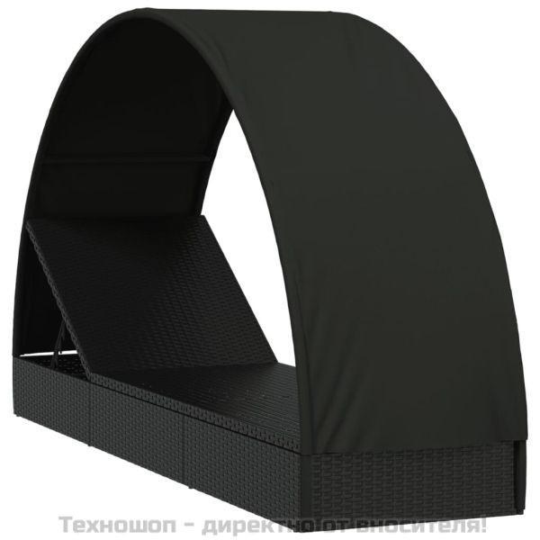 Шезлонг с объл покрив черен 211x57x140 см полиратан