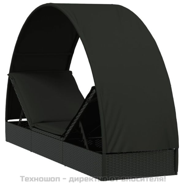 Шезлонг с объл покрив черен 211x57x140 см полиратан