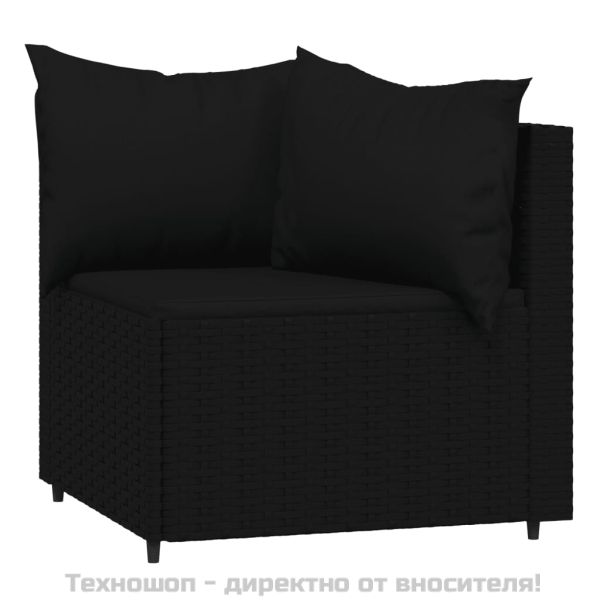Градински ъглови дивани с възглавници, 2 бр, черни, полиратан