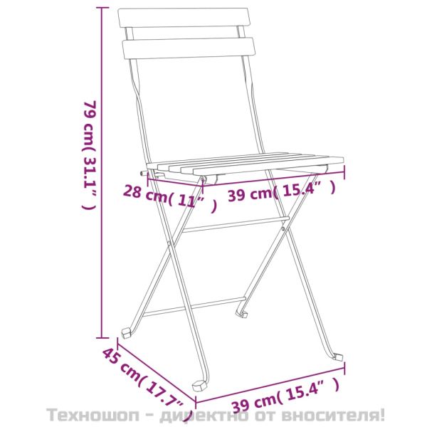 Сгъваеми бистро столове, 6 бр, акация масив и стомана