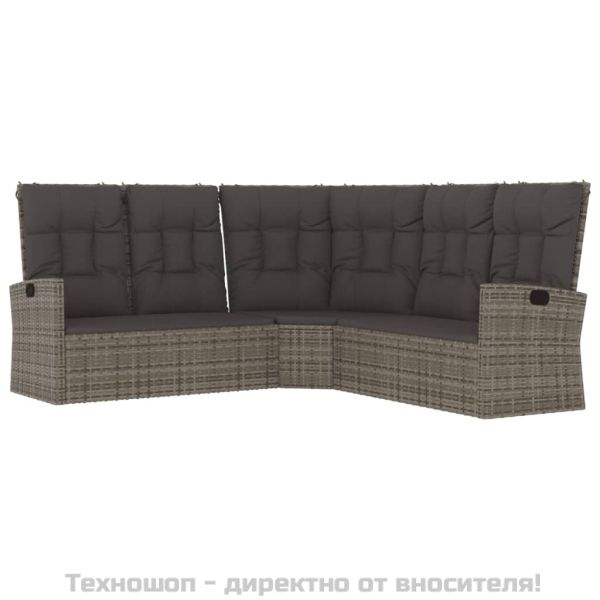 Градински лаундж комплект с възглавници 2 части сив полиратан