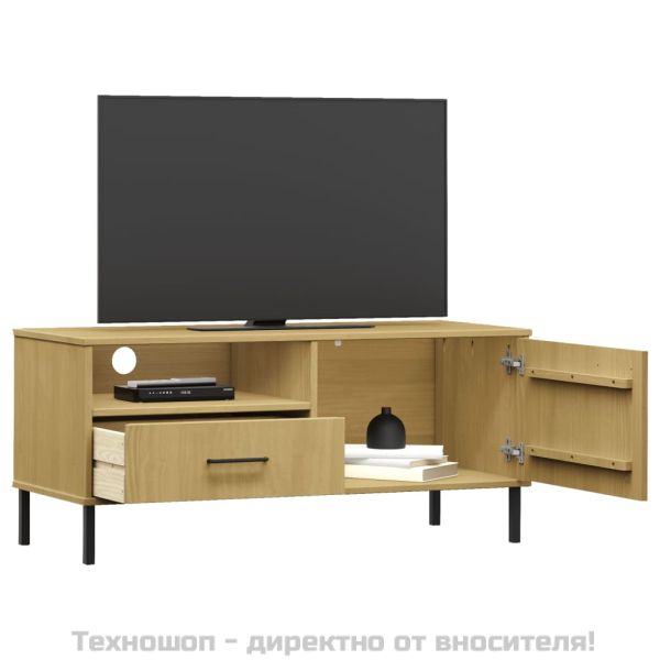 ТВ шкаф с метални крака, кафяв, бор масив, OSLO