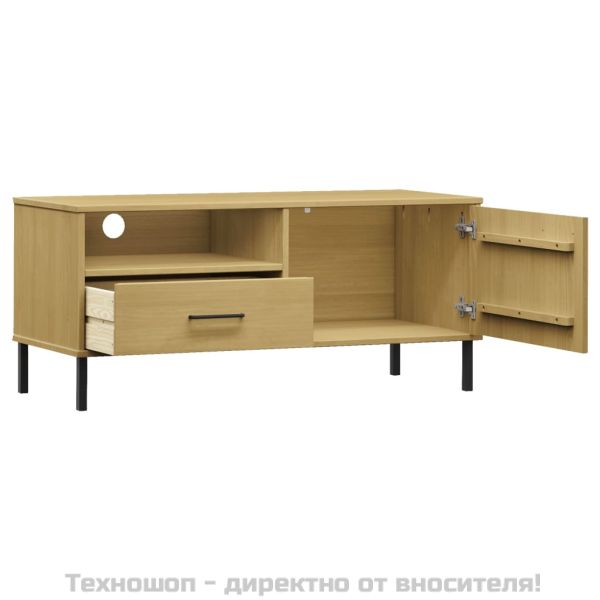 ТВ шкаф с метални крака, кафяв, бор масив, OSLO