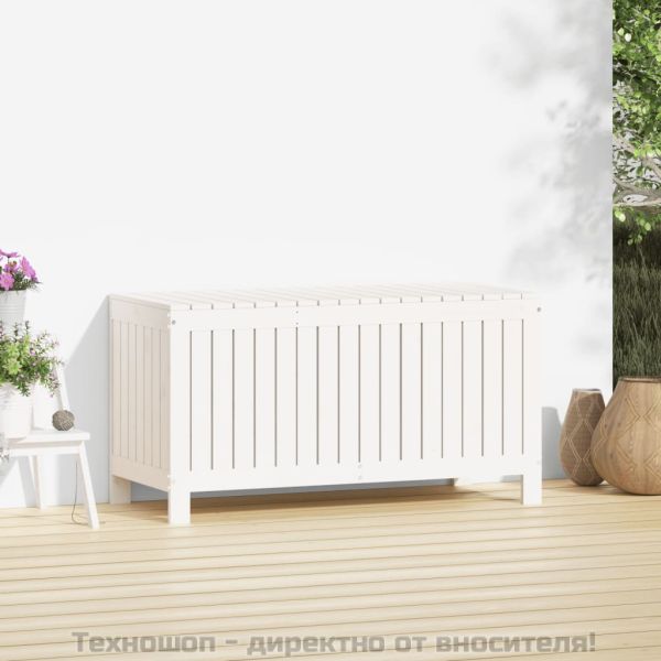 Градинска кутия за съхранение, бяла, 115x49x60 см, бор масив