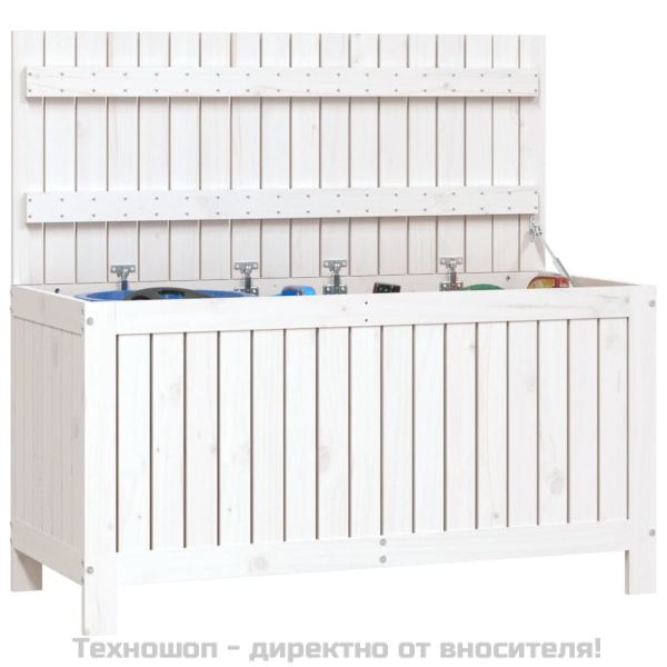 Градинска кутия за съхранение, бяла, 115x49x60 см, бор масив
