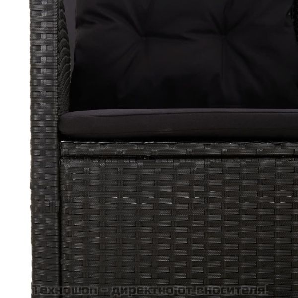 Наклоняема градинска пейка с възглавници черна 118 см полиратан