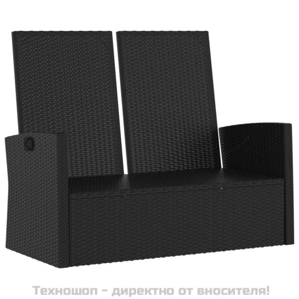 Наклоняема градинска пейка с възглавници черна 118 см полиратан