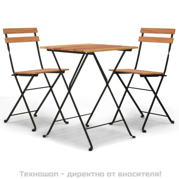 Сгъваем бистро комплект от 3 части тиково дърво масив и стомана