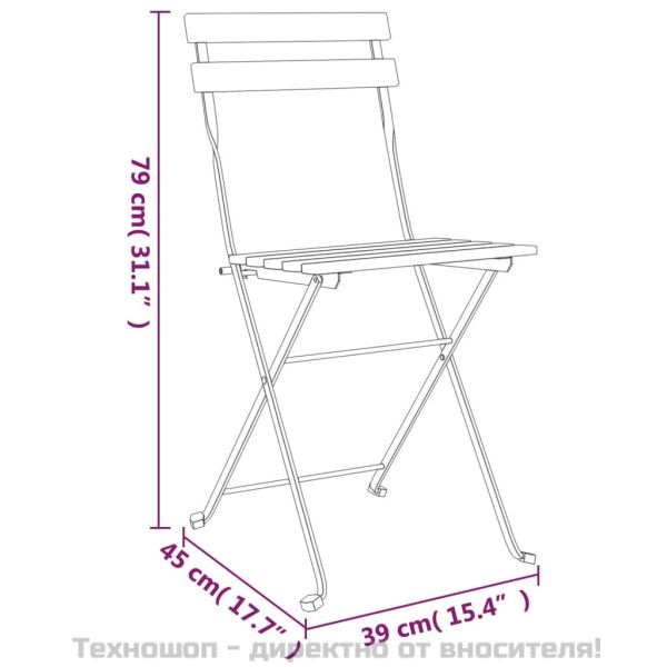 Сгъваем бистро комплект от 3 части тиково дърво масив и стомана