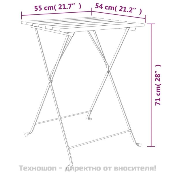 Сгъваем бистро комплект от 3 части тиково дърво масив и стомана