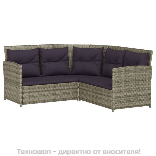 Комплект Г-образно канапе с възглавници 2 части сив полиратан