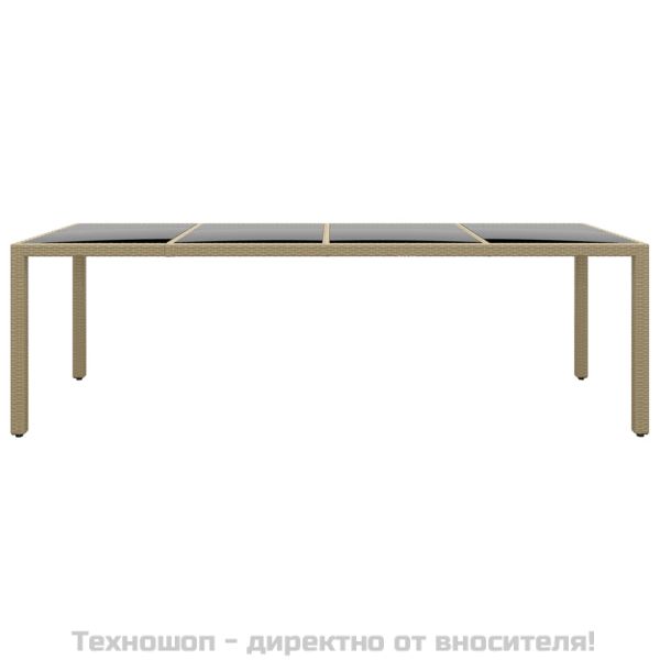 Градинска маса със стъклен плот бежов полиратан