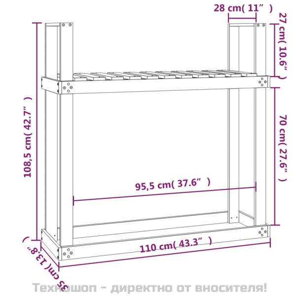 Поставка за дърва за огрев 110x35x108,5 масивно дърво бор