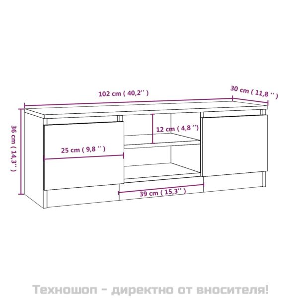 ТВ шкаф с врата, дъб сонома, 102x30x36 см
