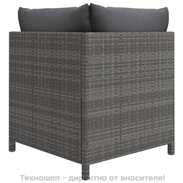 Градински комплект с възглавници, 9 части, полиратан, сив