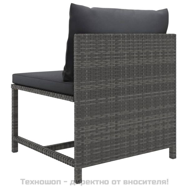 Градински комплект с възглавници, 9 части, полиратан, сив