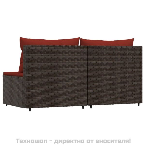 Градински средни дивани с възглавници, 2 бр, кафяви, полиратан