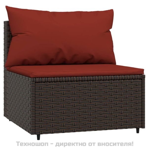 Градински средни дивани с възглавници, 2 бр, кафяви, полиратан