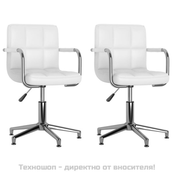 Въртящи се трапезни столове, 2 бр, бели, изкуствена кожа