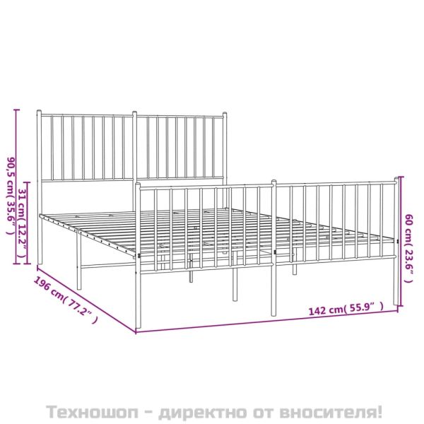 Метална рамка за легло с горна и долна табла, бяла, 135x190 см