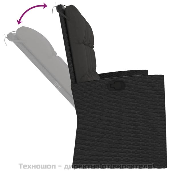 Наклоняема градинска пейка с възглавници черна 173 см полиратан