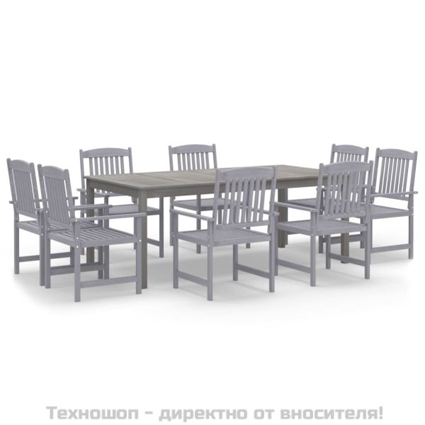 Градински трапезен комплект, 9 части, акациево дърво масив, сив