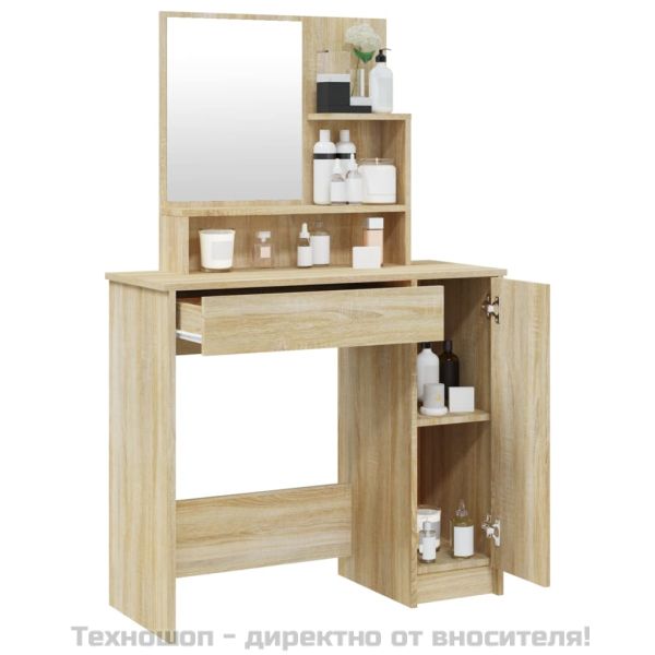 Тоалетка с огледало, дъб сонома, 86,5x35x136 см