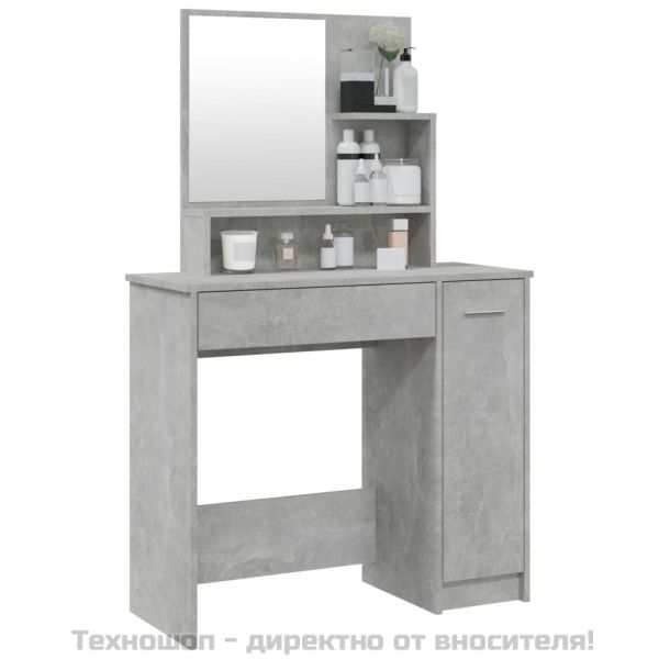 Тоалетка с огледало, бетонно сива, 86,5x35x136 см