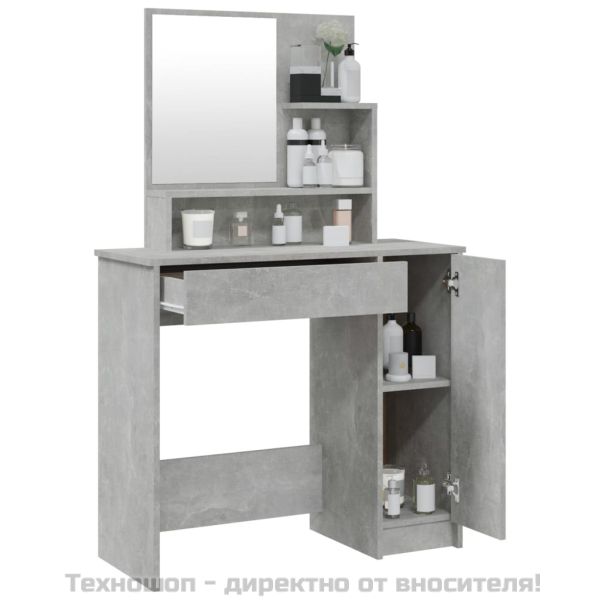 Тоалетка с огледало, бетонно сива, 86,5x35x136 см