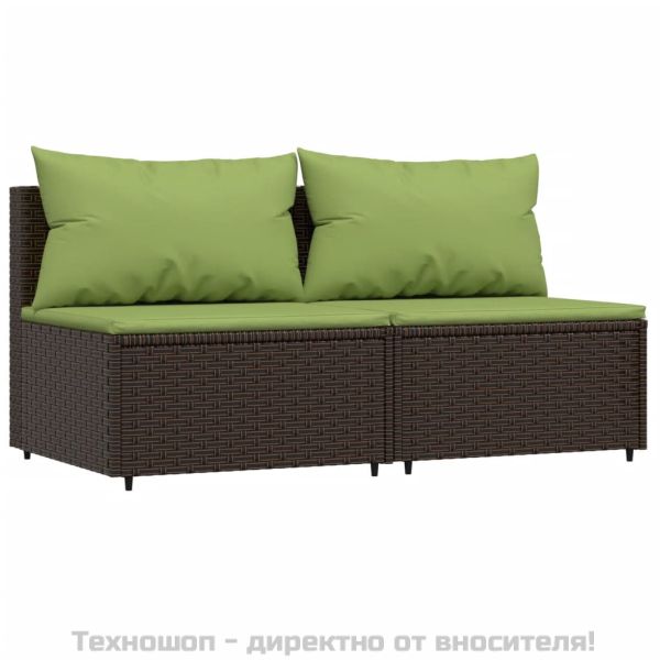 Градински средни дивани с възглавници, 2 бр, кафяви, полиратан