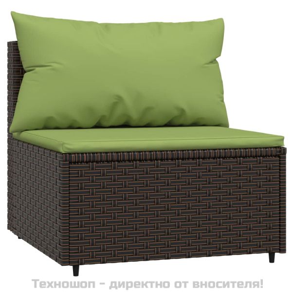 Градински средни дивани с възглавници, 2 бр, кафяви, полиратан