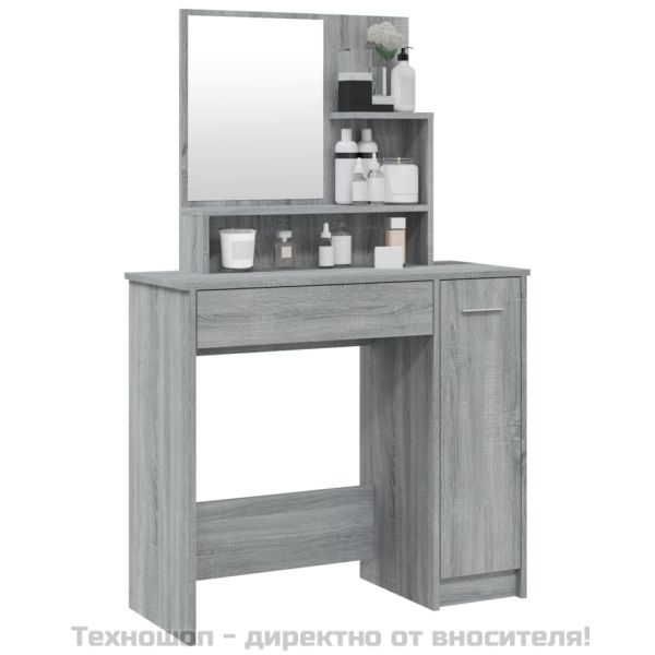 Комплект тоалетка с огледало, сив сонома, 86,5x35x136 см