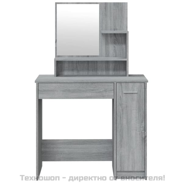 Комплект тоалетка с огледало, сив сонома, 86,5x35x136 см