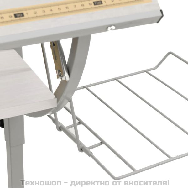 Бюро, бяло и сиво, 110x53x(58-87) см, инженерно дърво и стомана