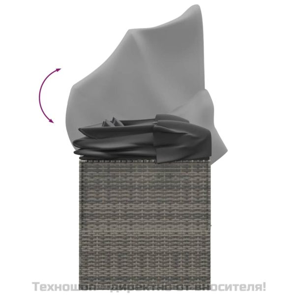 Градинско лаундж легло с покрив и възглавници сив полиратан