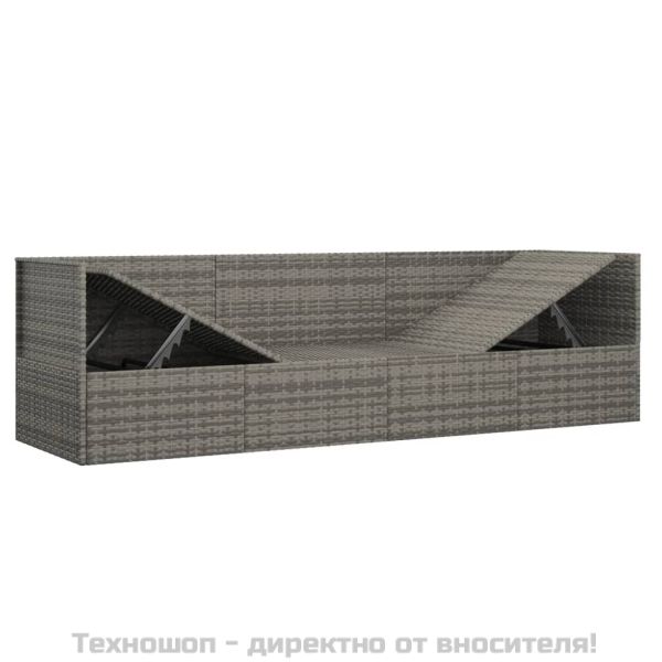 Градинско лаундж легло с възглавници, сив полиратан