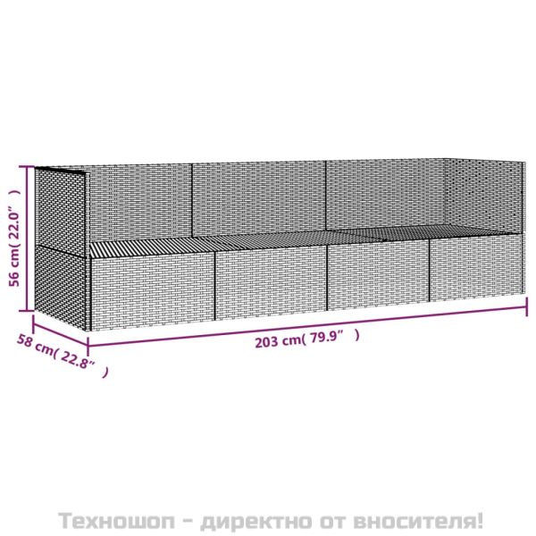 Градинско лаундж легло с възглавници, сив полиратан