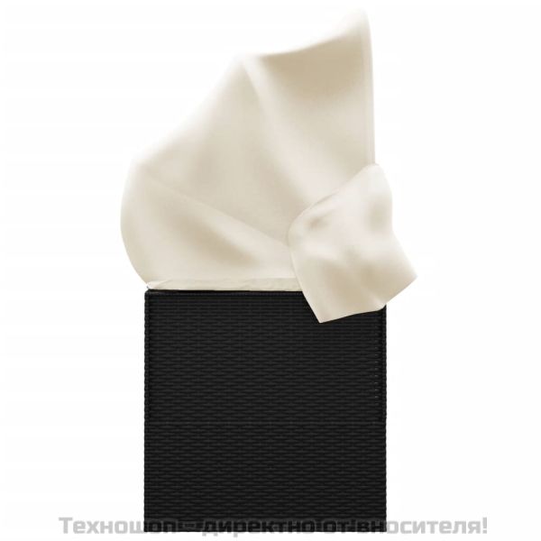 Градинско лаундж легло с покрив и възглавници черен полиратан