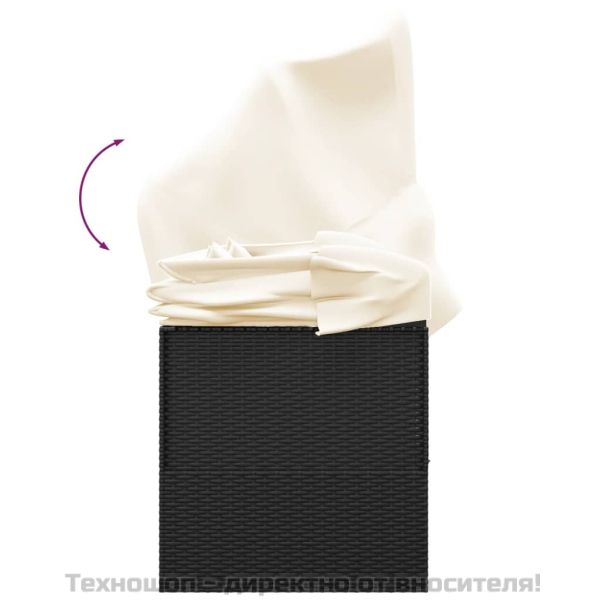 Градинско лаундж легло с покрив и възглавници черен полиратан