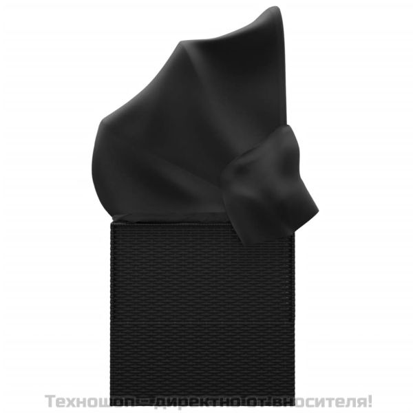 Градинско лаундж легло с покрив и възглавници черен полиратан