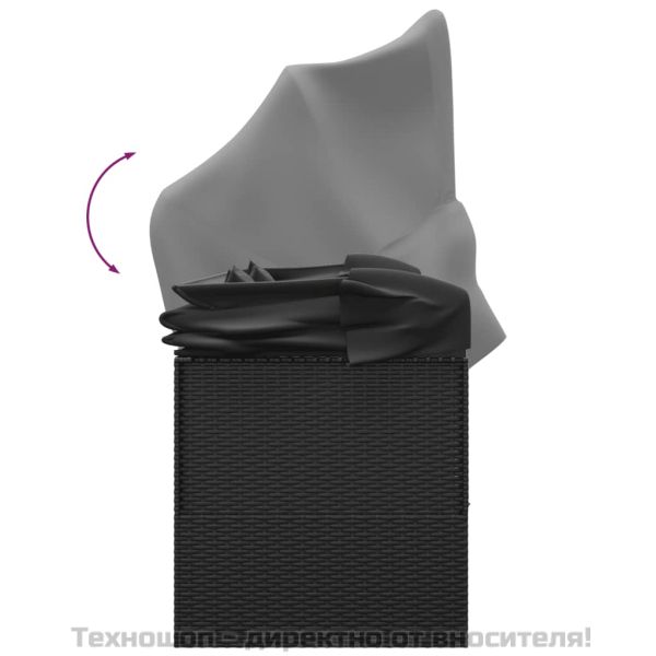 Градинско лаундж легло с покрив и възглавници черен полиратан