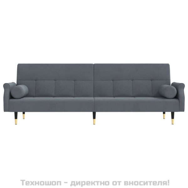 Разтегателен диван с възглавници, тъмносив, кадифе