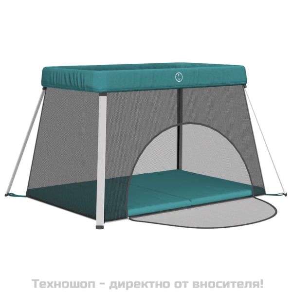 Бебешка кошара с матрак, зелена, ленен плат