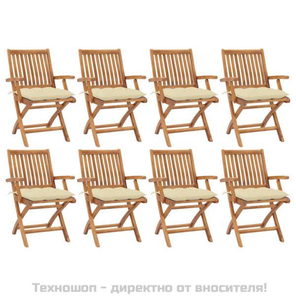 Сгъваеми градински столове с възглавници 8 бр тик масив