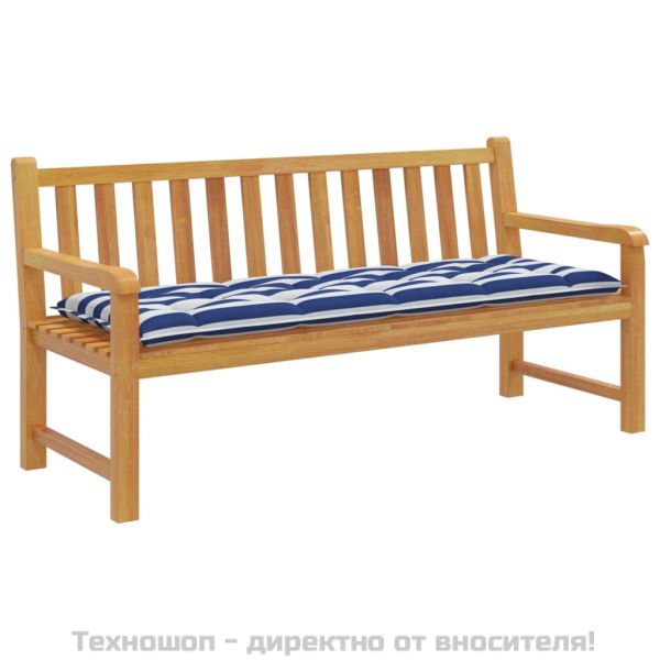 Възглавница за пейка синьо и бяло райе 150x50x7 см оксфорд плат