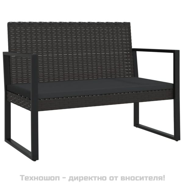 Градински лаундж комплект с възглавници 4 части черен полиратан