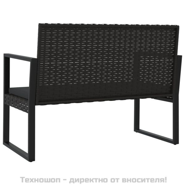 Градински лаундж комплект с възглавници 4 части черен полиратан