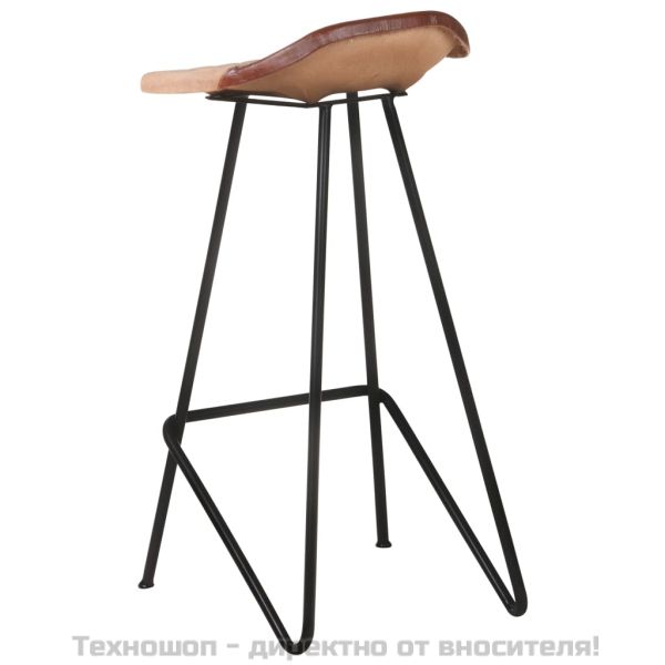 Бар табуретки, 4 бр, кафяви, естествена кожа