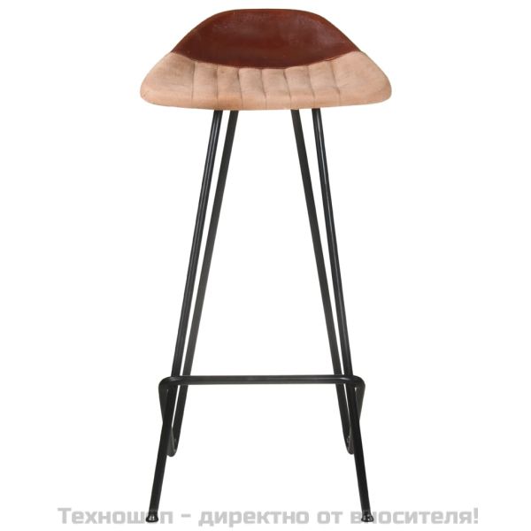 Бар табуретки, 4 бр, кафяви, естествена кожа