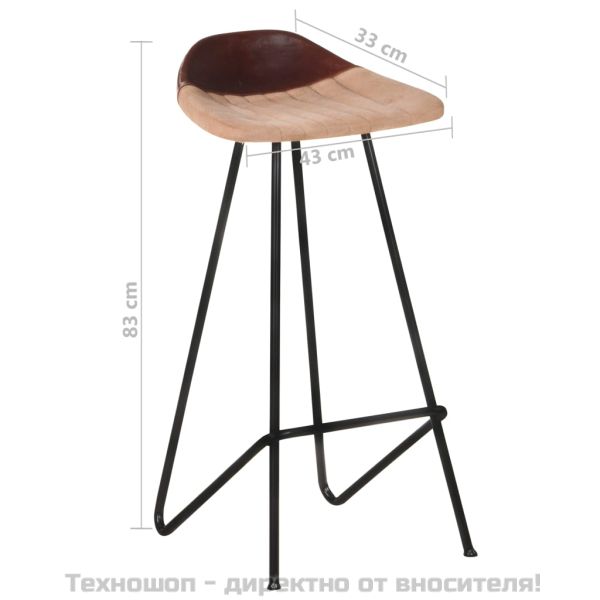 Бар табуретки, 4 бр, кафяви, естествена кожа